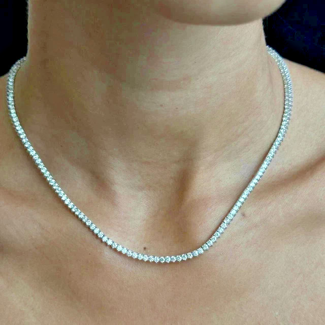 12Ct Round Cut Lab Grown Diamond Women’s Tennis Necklace 14K White Gold Over 18″