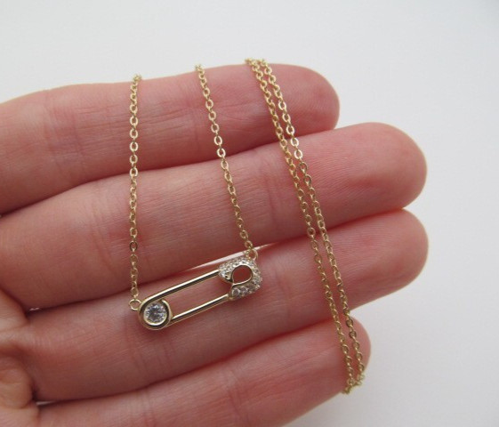 925 Sterling Silver Gold Wash Paper Clip Sparkle Glass Diamond Cut Necklace