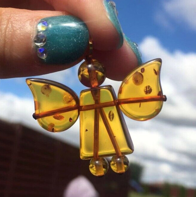 Authentic Baltic Amber Angel Pendant Charm With Gift Box For Children Adults