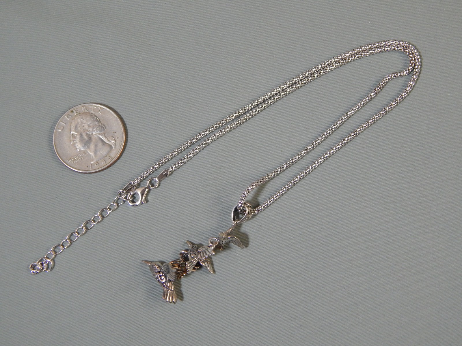 Annika Witt Sterling Hummingbird Dangle Drop Pendant Necklace 18″ adj w/ Box