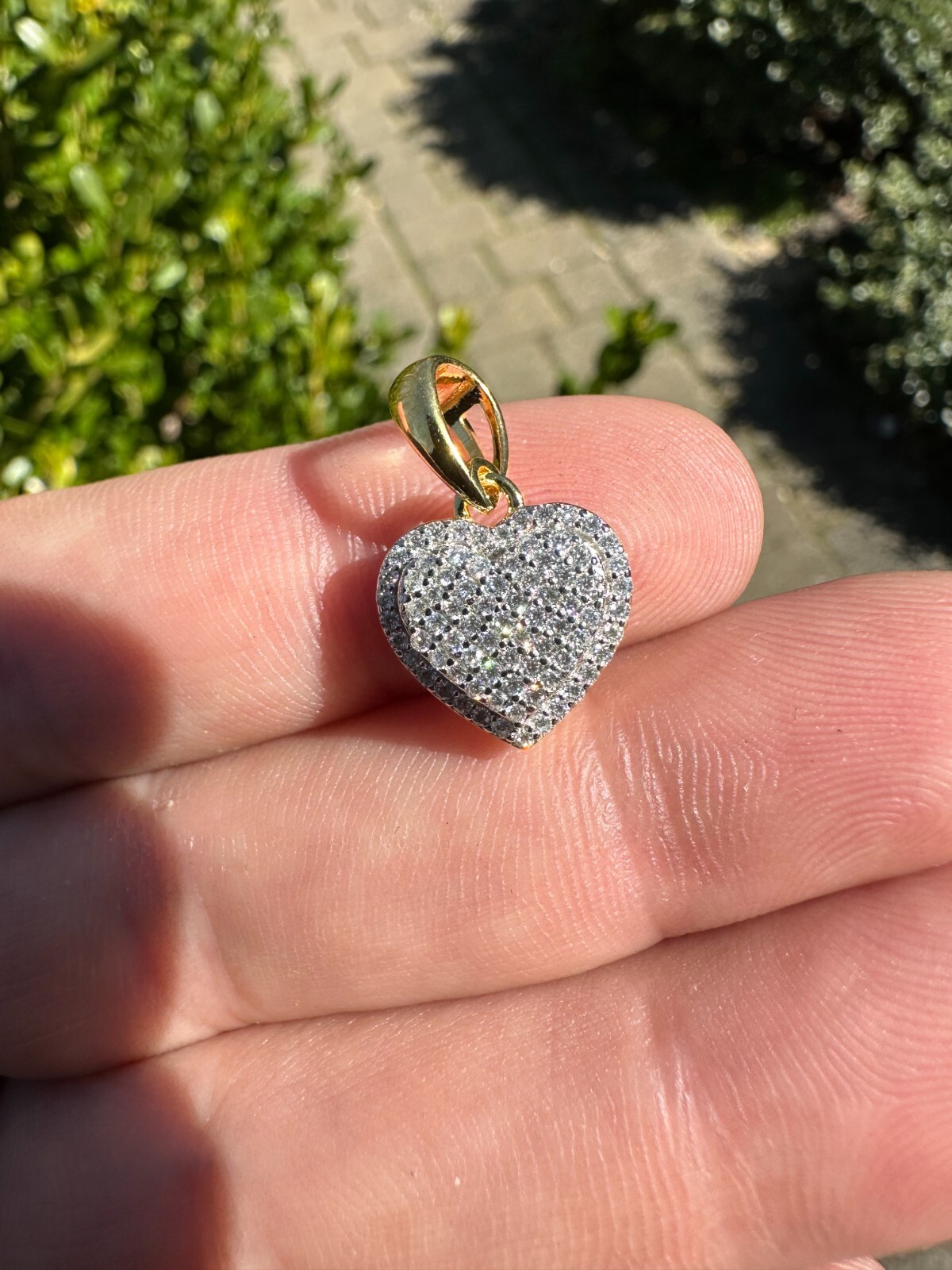 MOISSANITE 925 Silver 14K Gold Iced Small Ladies Heart Shaped Love Pendant Charm