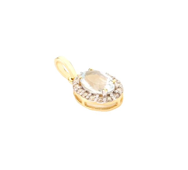0.78 Ct Natural Aquamarine & Diamonds Halo Pendant For Women In 14k Yellow Gold