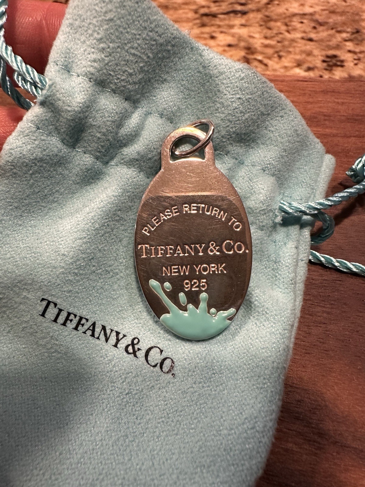 Tiffany & Co. Return to Tiffany 925 Sterling Silver Blue Splash Enamel Pendant.