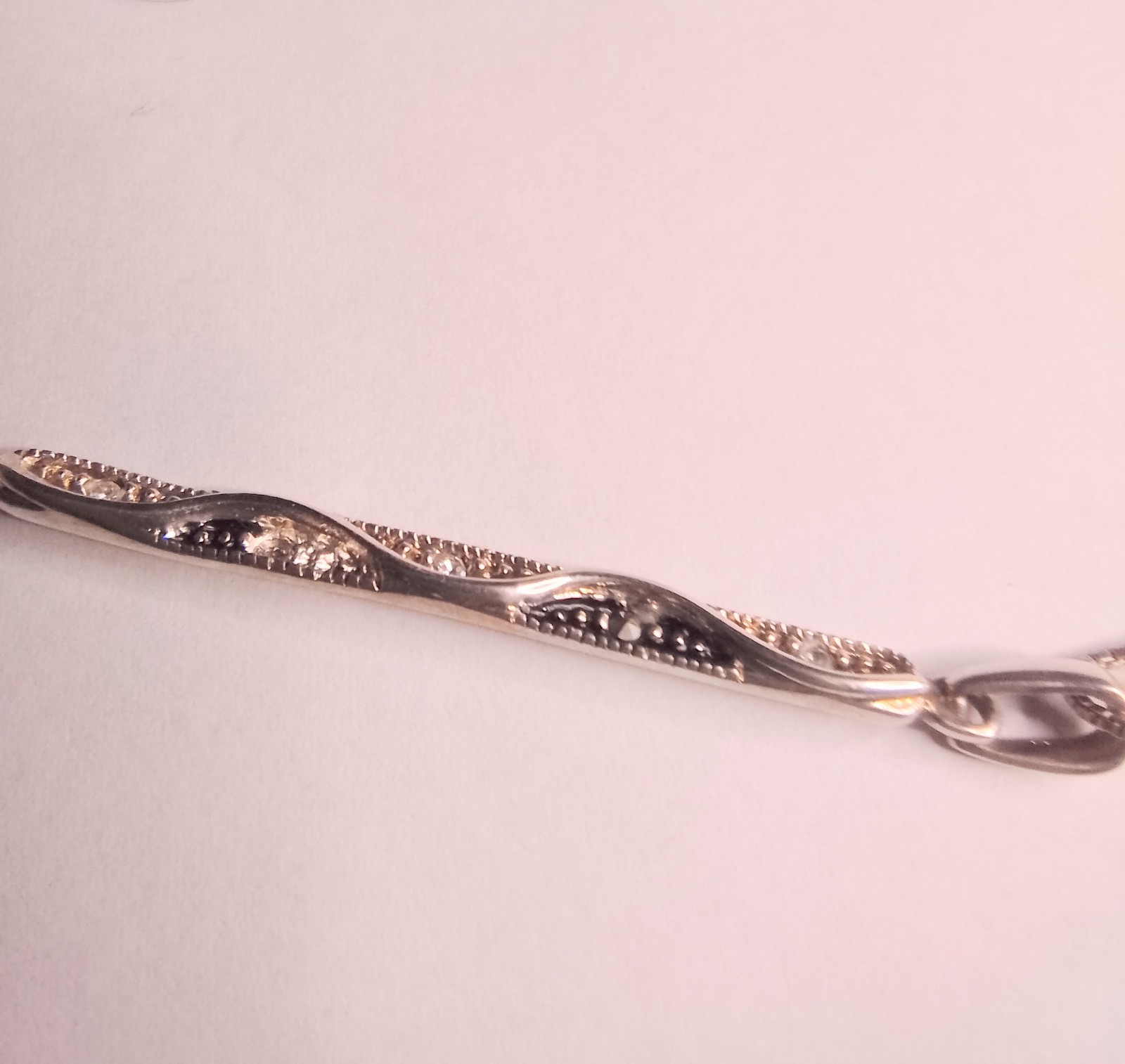 925 Sterling Silver Ribbon Twist Vertical Bar Pendant Necklace 18″ Dainty 4.82g