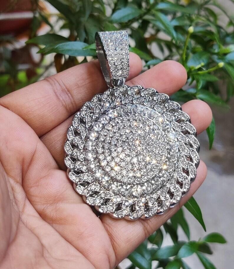 14K White Gold Plated 2Ct Round Lab-Created Diamond Custom Hip Hop Pendant,