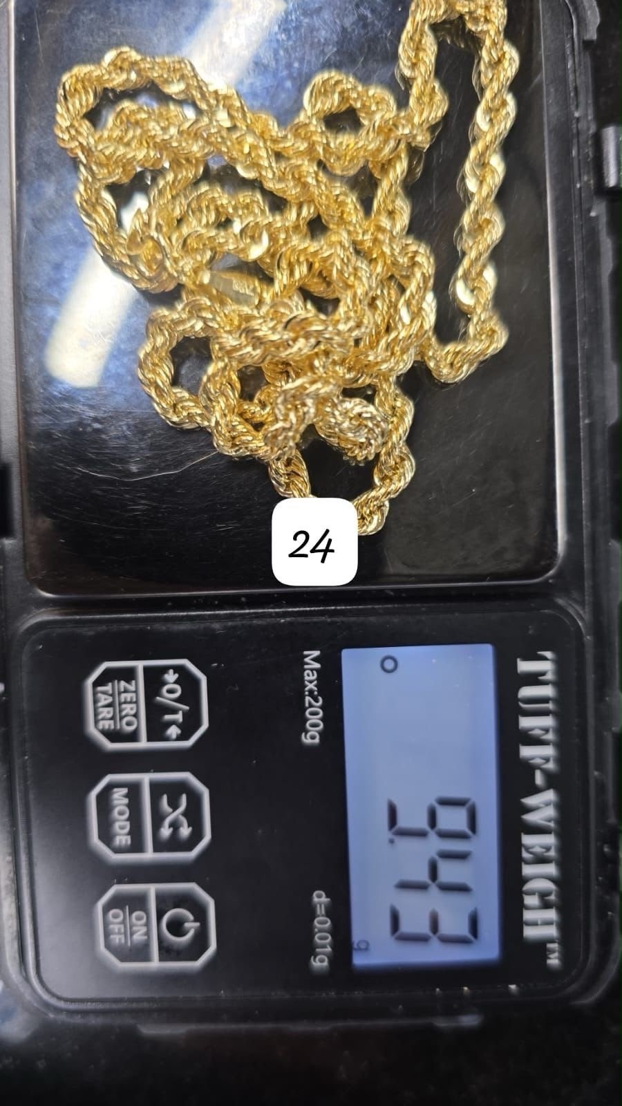 Genuine 18K 750 Real Gold Rope Chain Gold Necklace 23.5/24long 9.43g 4mm Unisex