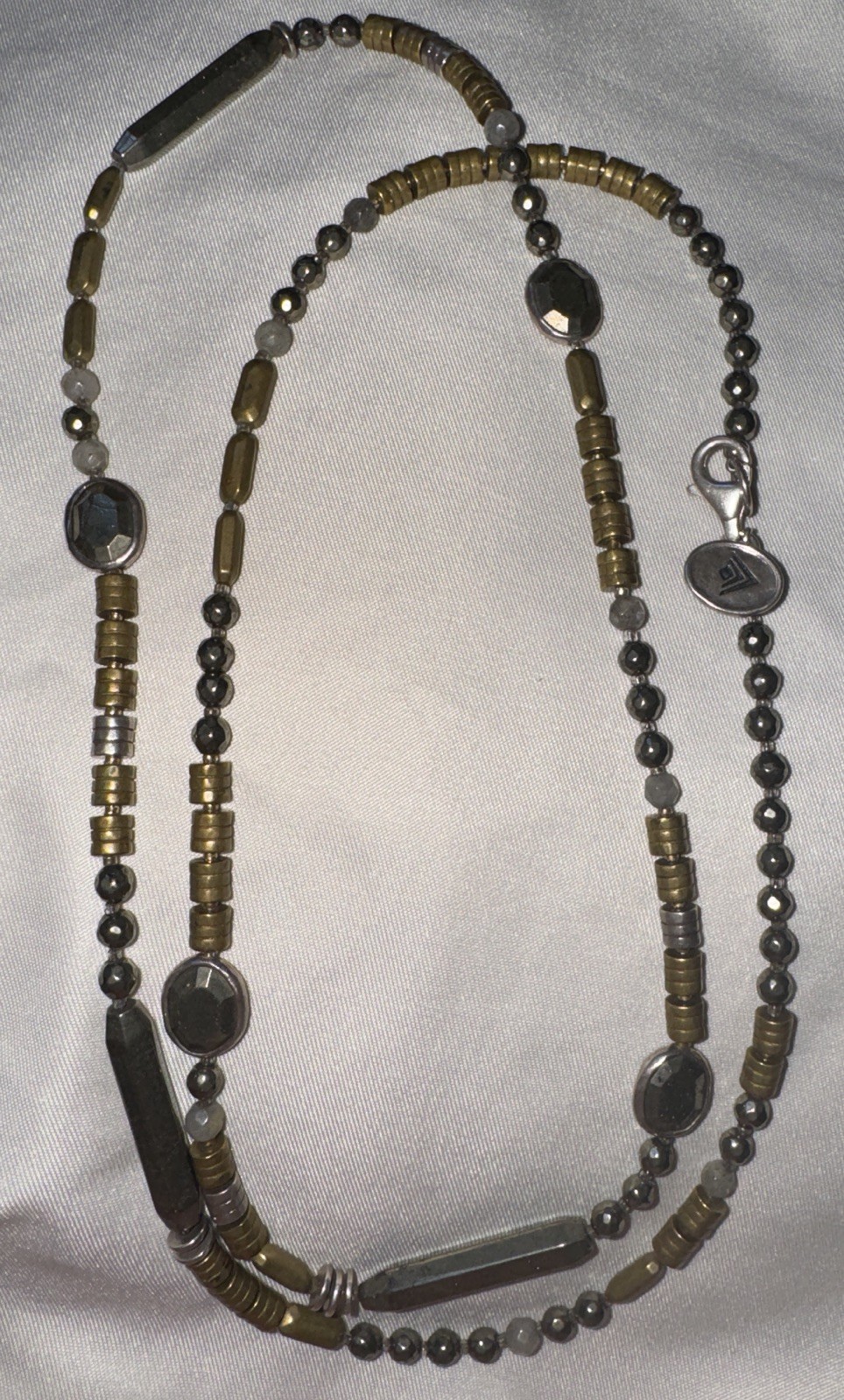 Silpada Show Your Metal Silver Brass Pyrite Labradorite Necklace 30” 46g N3104