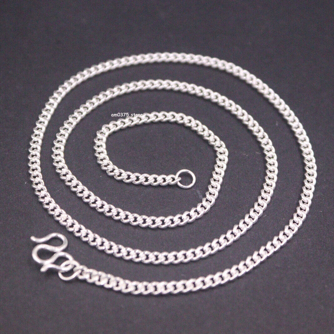 Pure 999 Fine Silver Chain For Women 3.6mm Solid Curb Link Necklace 16-28inchL