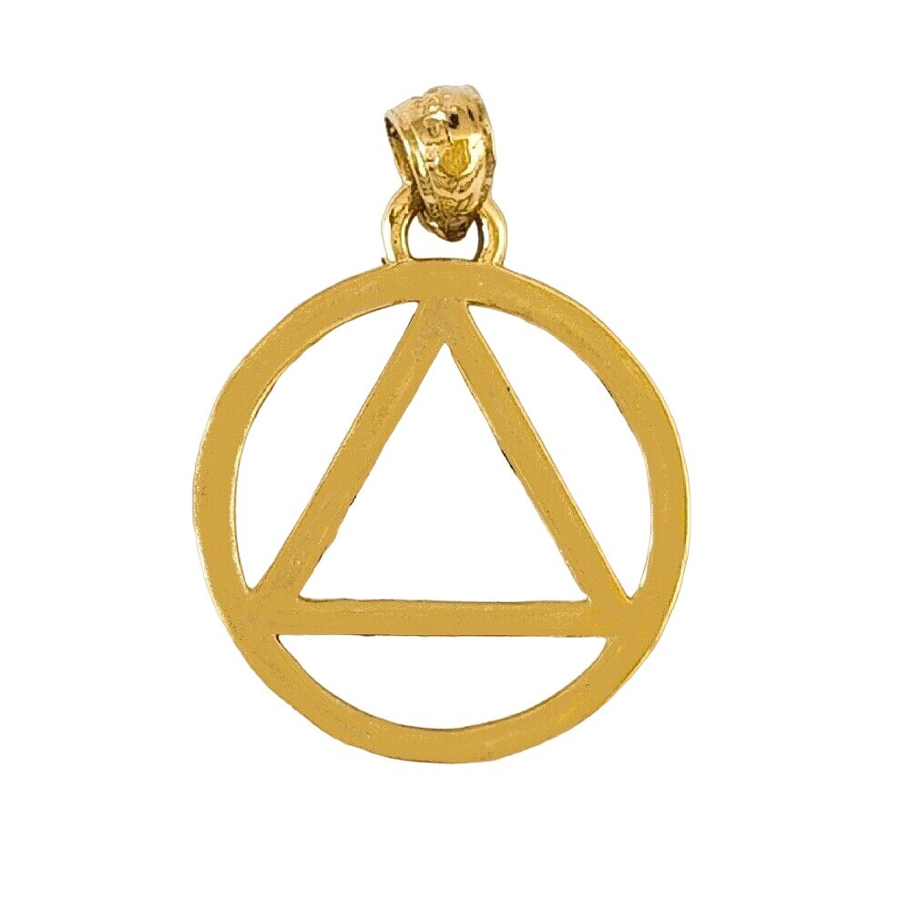 14k Yellow Gold Alcoholics Anonymous Recovery Sobriety Symbol Pendant / Charm