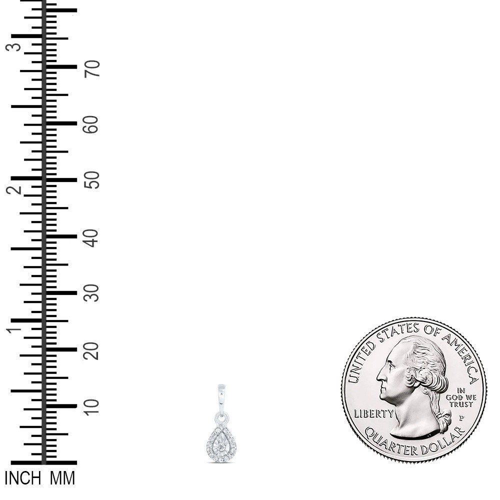 0.05 Ctw Natural Diamond Teardrop Center Illusion Setting Pendant 10k White Gold