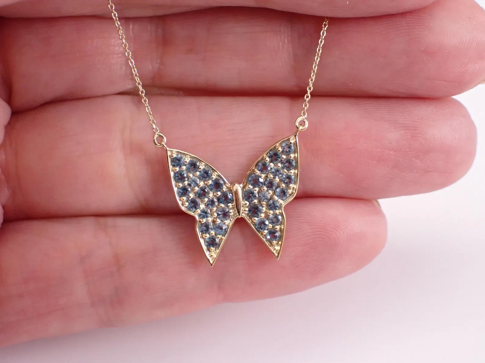 1.50 Ct Round Lab Created Blue Topaz Butterfly Shape Necklace 14K Gold Plated