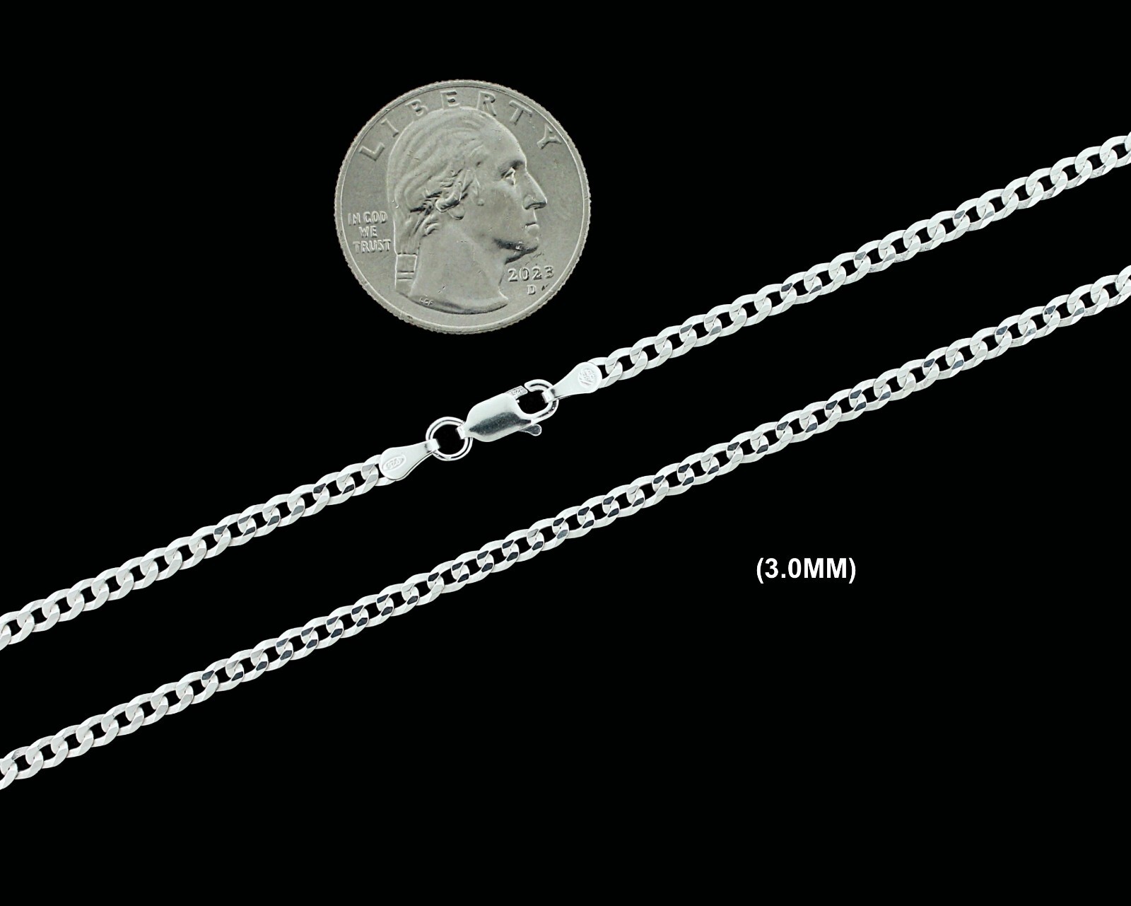 3MM Real SOLID 925 Sterling Silver CURB CUBAN LINK CHAIN Necklace or Bracelet