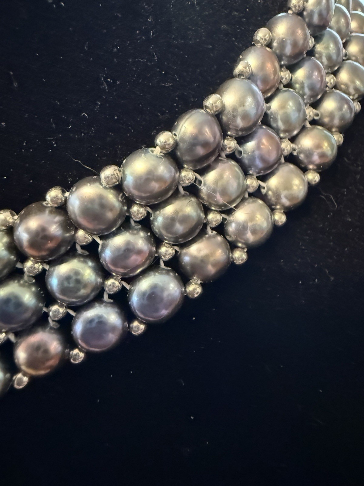 Gorgeous Peacock Freshwater Pearl And Sterling Silver Choker Necklace!!
