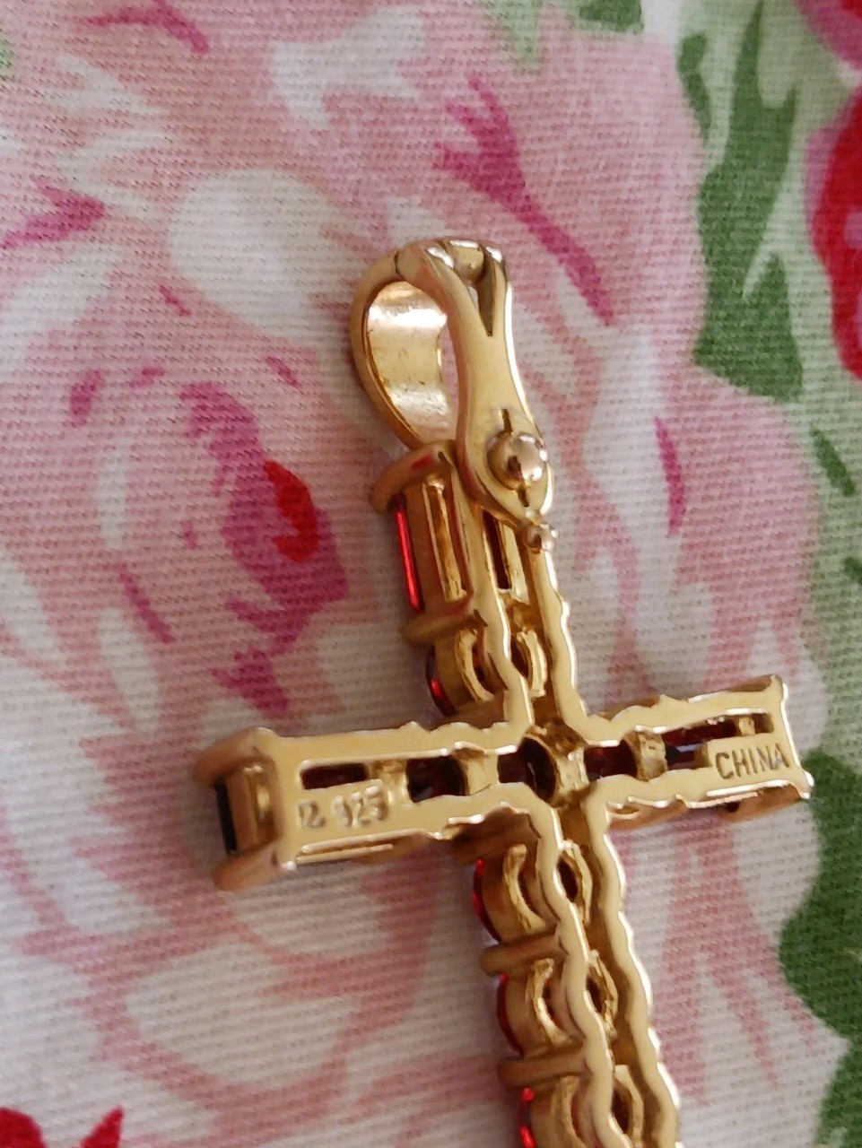 🌸JTV, VERMELLO GARNET, “ENHANCER”, CROSS, DESIGNER, FANCY “R” 18K OVER STERLING