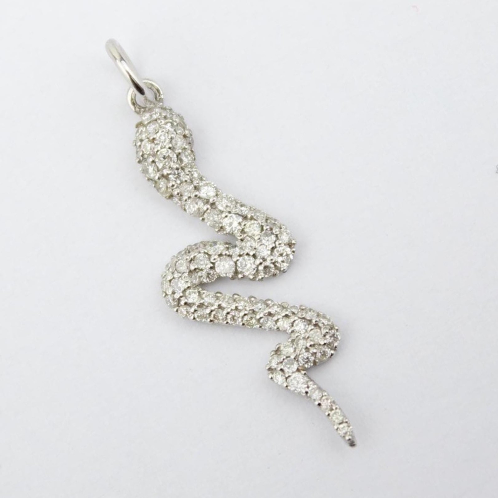 0.35ct Natural Diamond snake charm pendant 14K Gold solid gold pavé Animal
