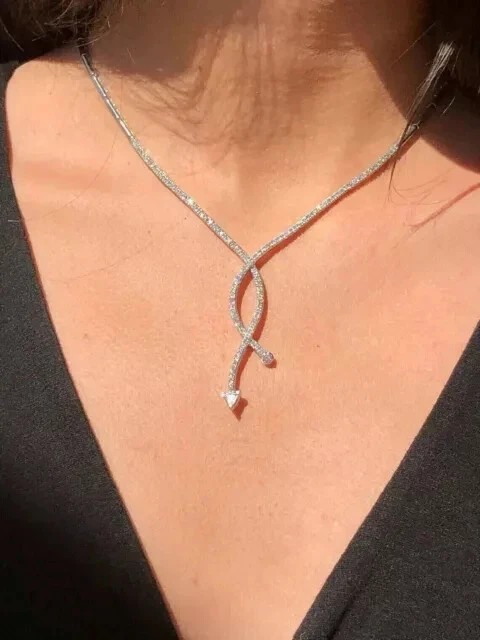 10Ct Round Cut Moissanite Diamond Women’s Tennis Necklace 14k White Gold Plated