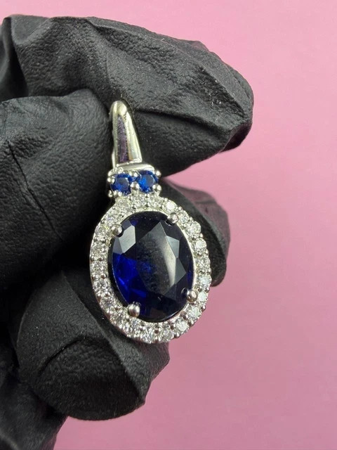 2.00Ct Oval Cut Lab Created Sapphire Women’s Halo Pendant 14K White Gold Plated