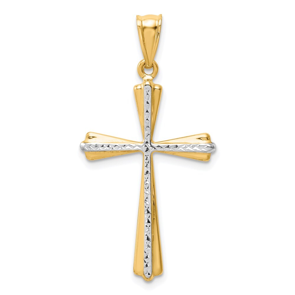 14k Two-tone Gold Diamond Cut Cross Pendant 1.02 gram, L-1.19 In, W-0.75 In