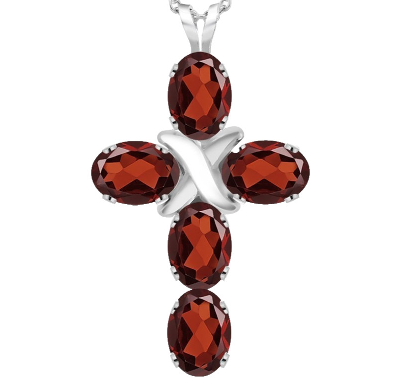 Without Chain 925 Sterling Silver 2.70 Carats Oval Red Garnet Cross Pendant