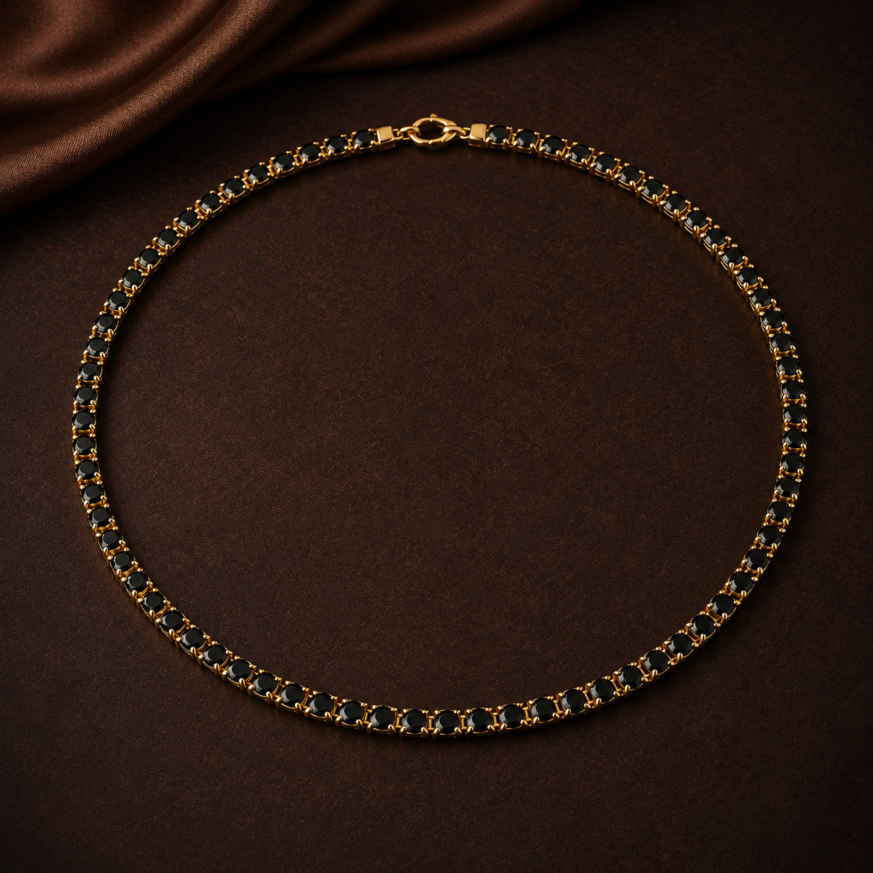 18K Yellow Gold Plated Black Diamond Tennis Necklace Unisex 17″ in