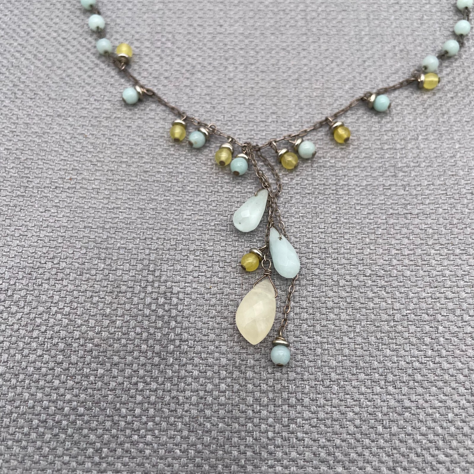 Y Drop Necklace Gemstones Mixed Multicolor Beads 925 Sterling Lobster Closure