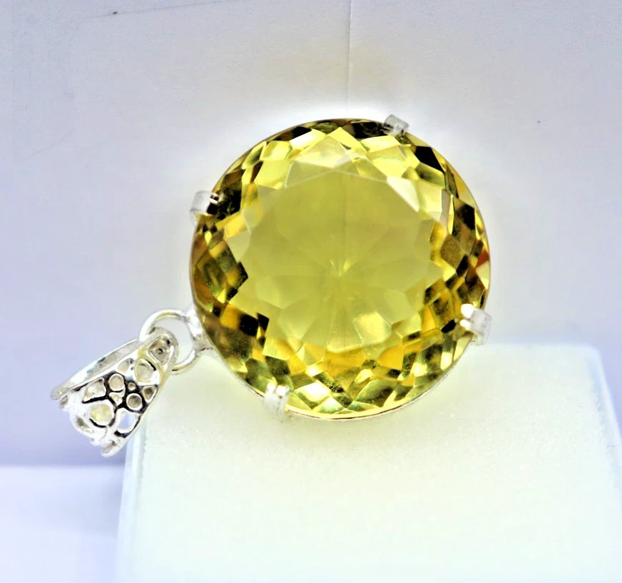 Natural Topaz 83 Ct Yellow 925 Sterling Silver Round Certified Gemstone Pendant