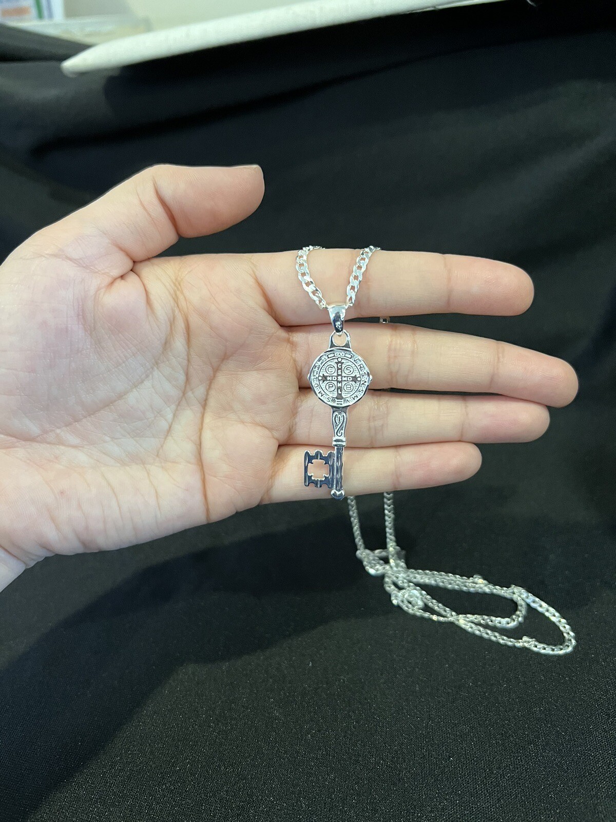 925 Sterling Silver Men St Benedict Key San Benito Llave & Curb Chain 20 24 30