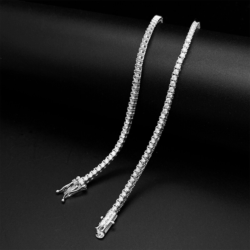 2mm D Color VVS Moissanite Tennis Chain Necklace 925 Sterling Silver Pass Tester