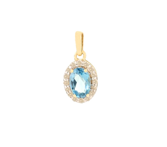 0.78 Ct Natural Blue Topaz & Diamonds Halo Pendant For Women In 14k Yellow Gold