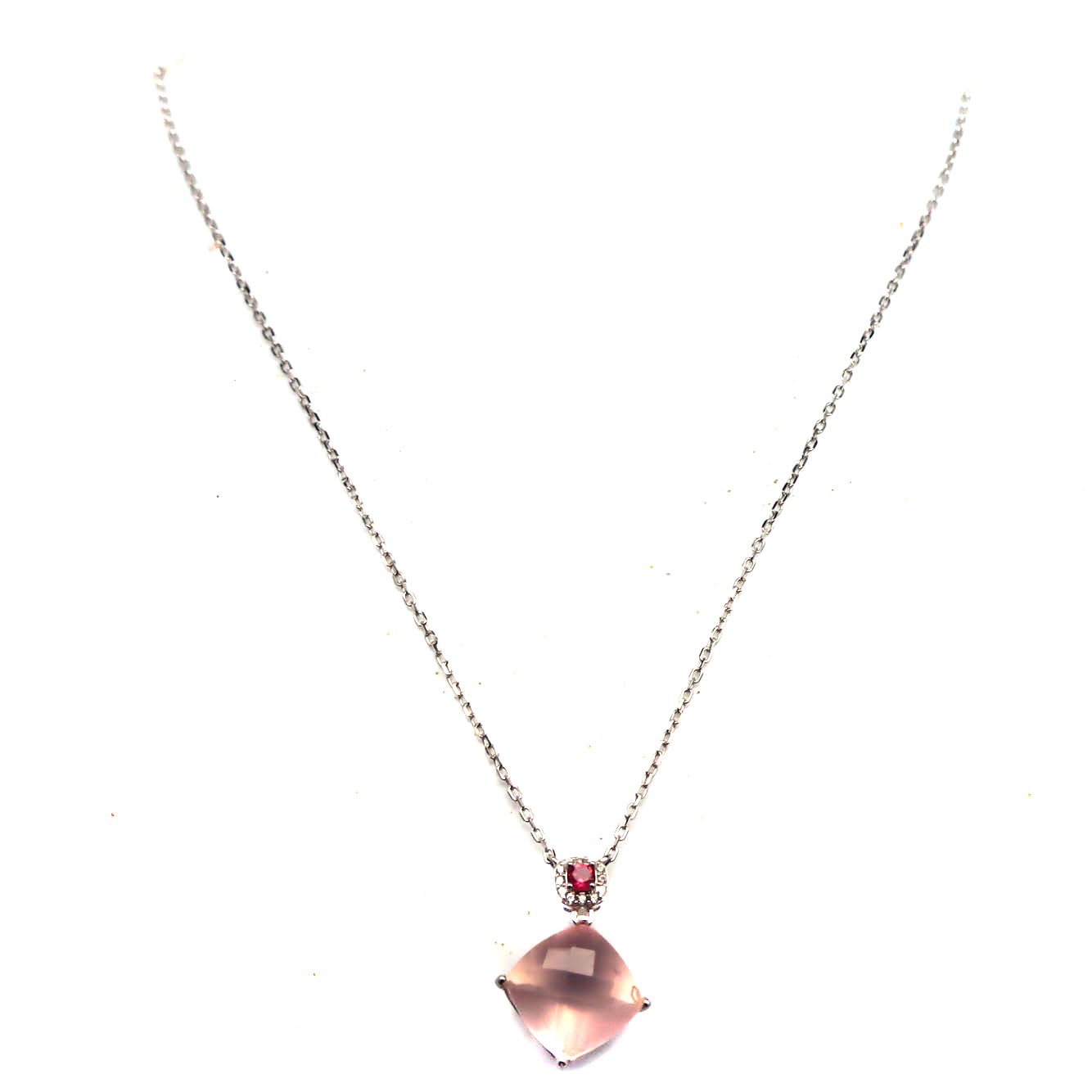 Thai Handmade Pink Rose Quartz, Tourmaline & Zircon Necklace 18.0 In.