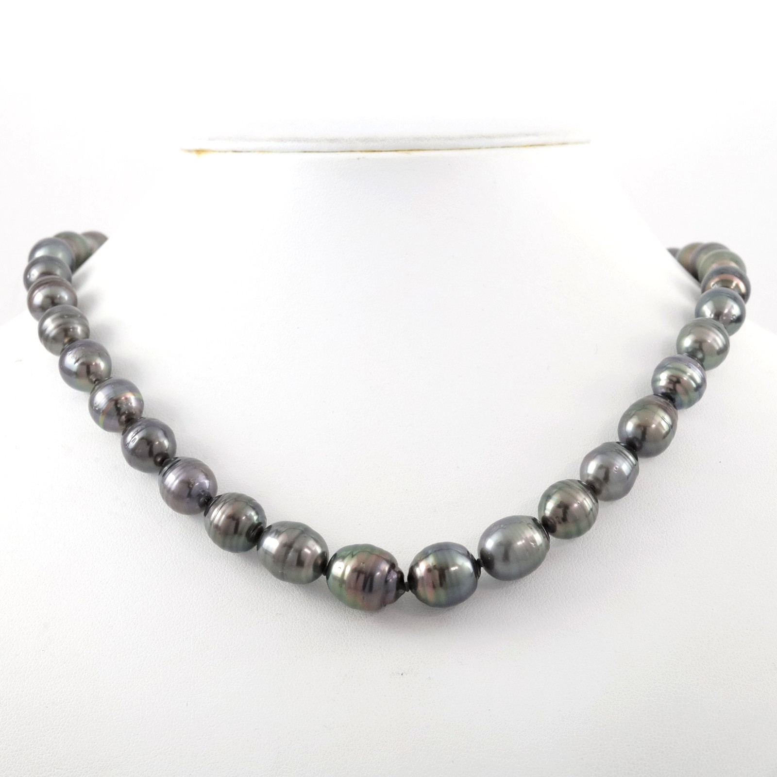Black South Sea Pearl Necklace 8-12mm 18″ Silver Clasp Japan Jewelry Maki