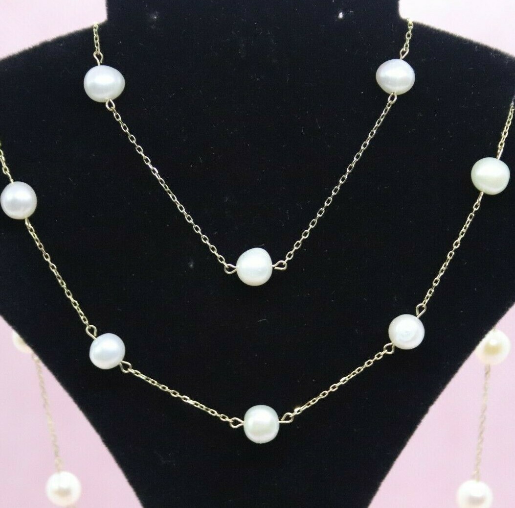 10K Yellow Gold and Pearl 7 1/2 inch Bracelet & 17 inch Matching Necklace 6.8g