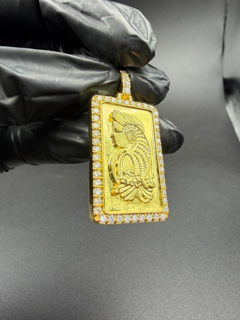 2Ctw Round Real Moissanite Fortuna Swiss Gold Bar Pendant 14K Yellow Gold Plated