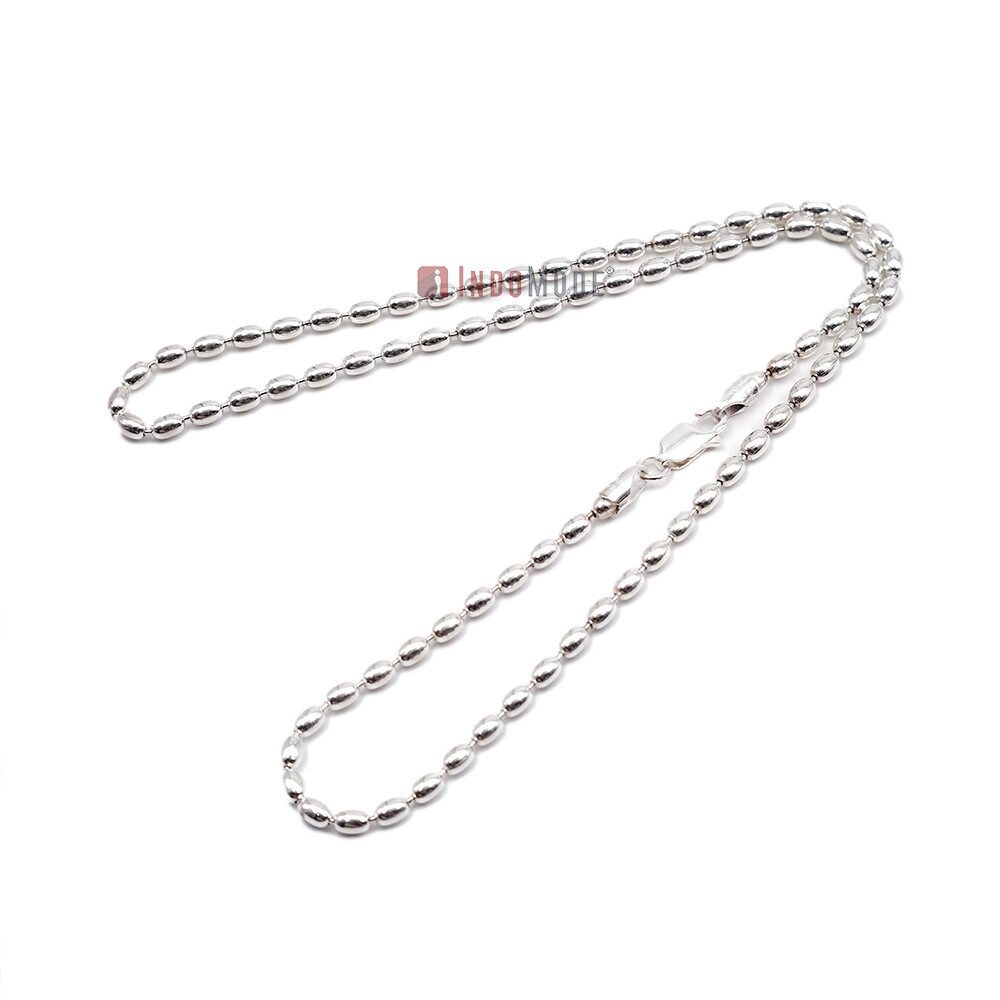 St. Silver Charleston Rice Bead Necklace Chain 3×4.5mm Beads 300ga Lobster Clasp