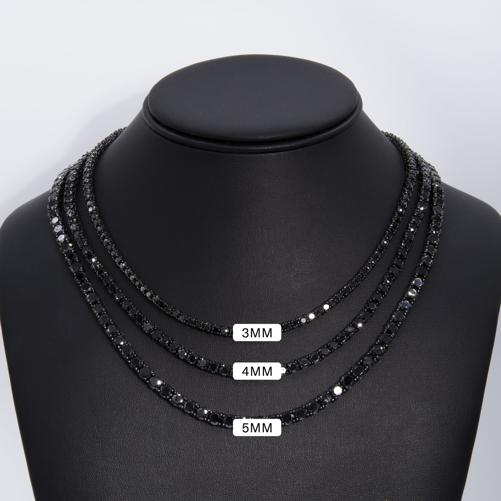 Shiny Black Tennis Chain Necklace Sterling Silver 925