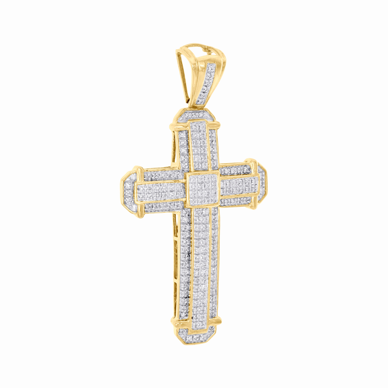 Men’s 10k Yellow Gold Genuine Diamond Religious Cross Charm Pendant 0.50 CT 2″