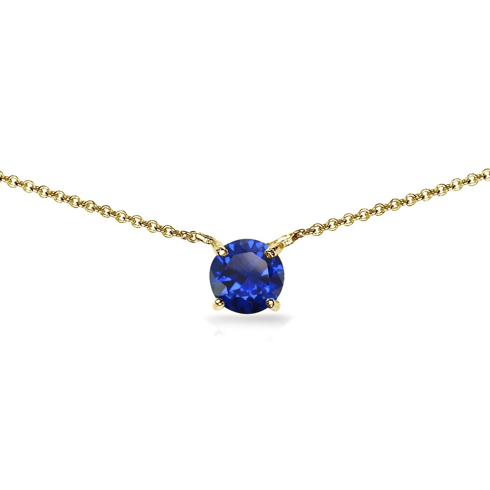Dainty 7mm Round Created Blue Sapphire Choker Necklace in Gold Plated 925 Silver