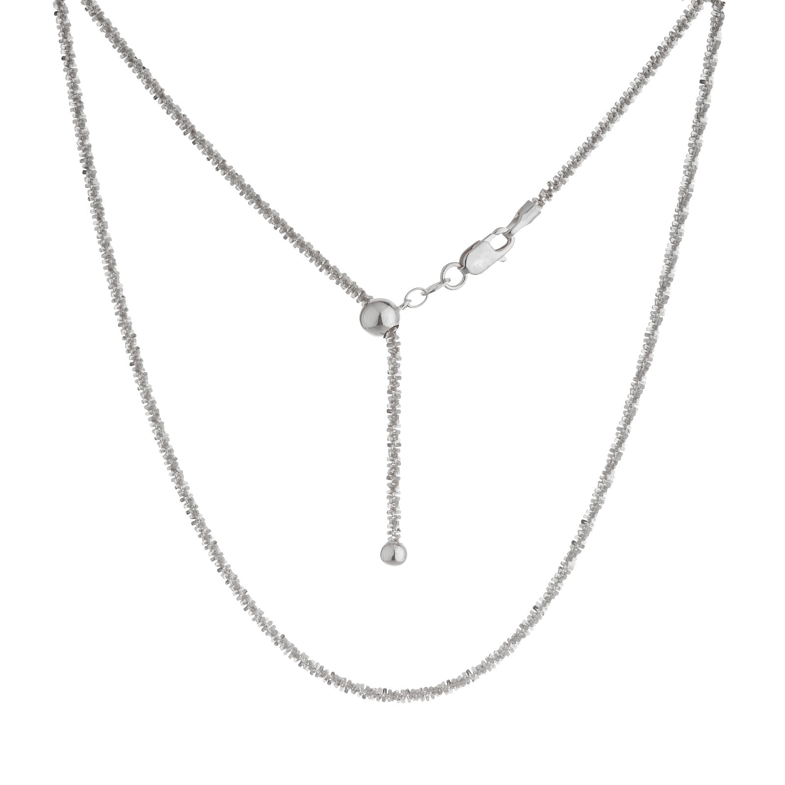925 Sterling Silver 2mm Margarita Twisted Rock Chain Adjustable Up To 24” Inch