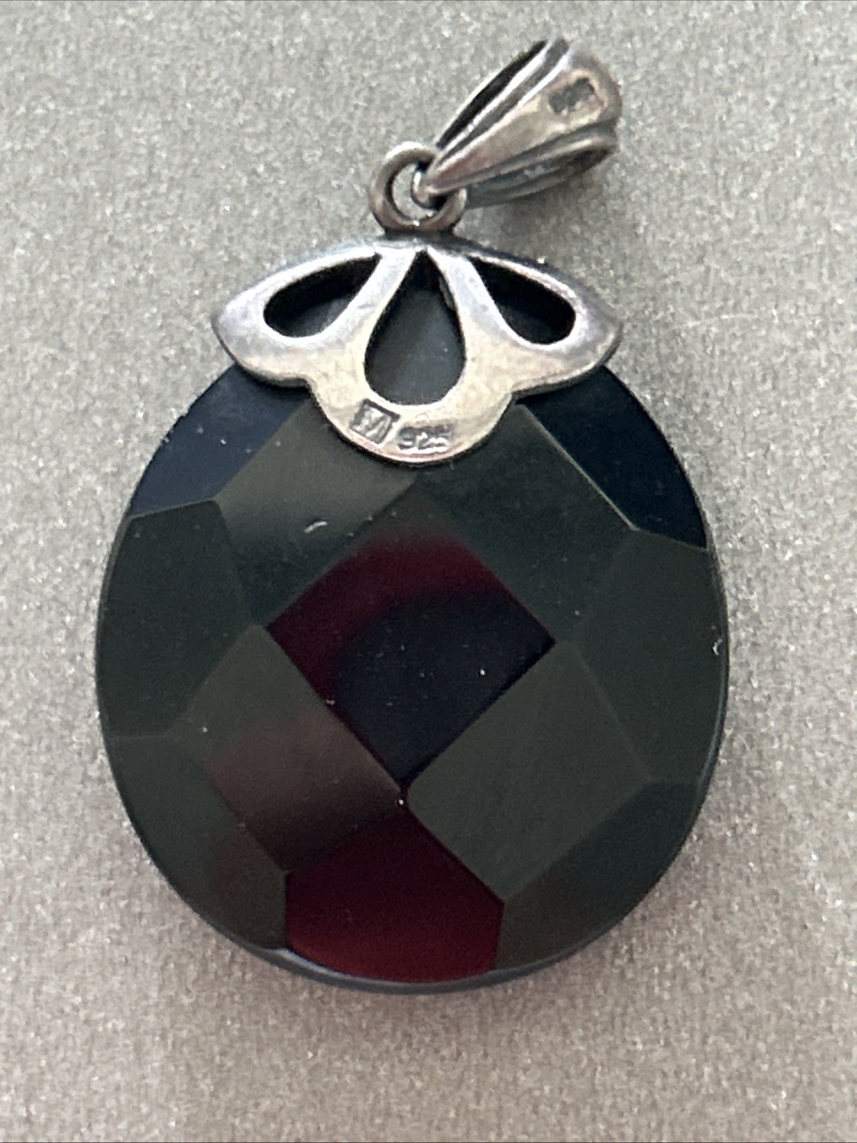 Sterling Silver Marcasite Black Faceted Stone Pendant