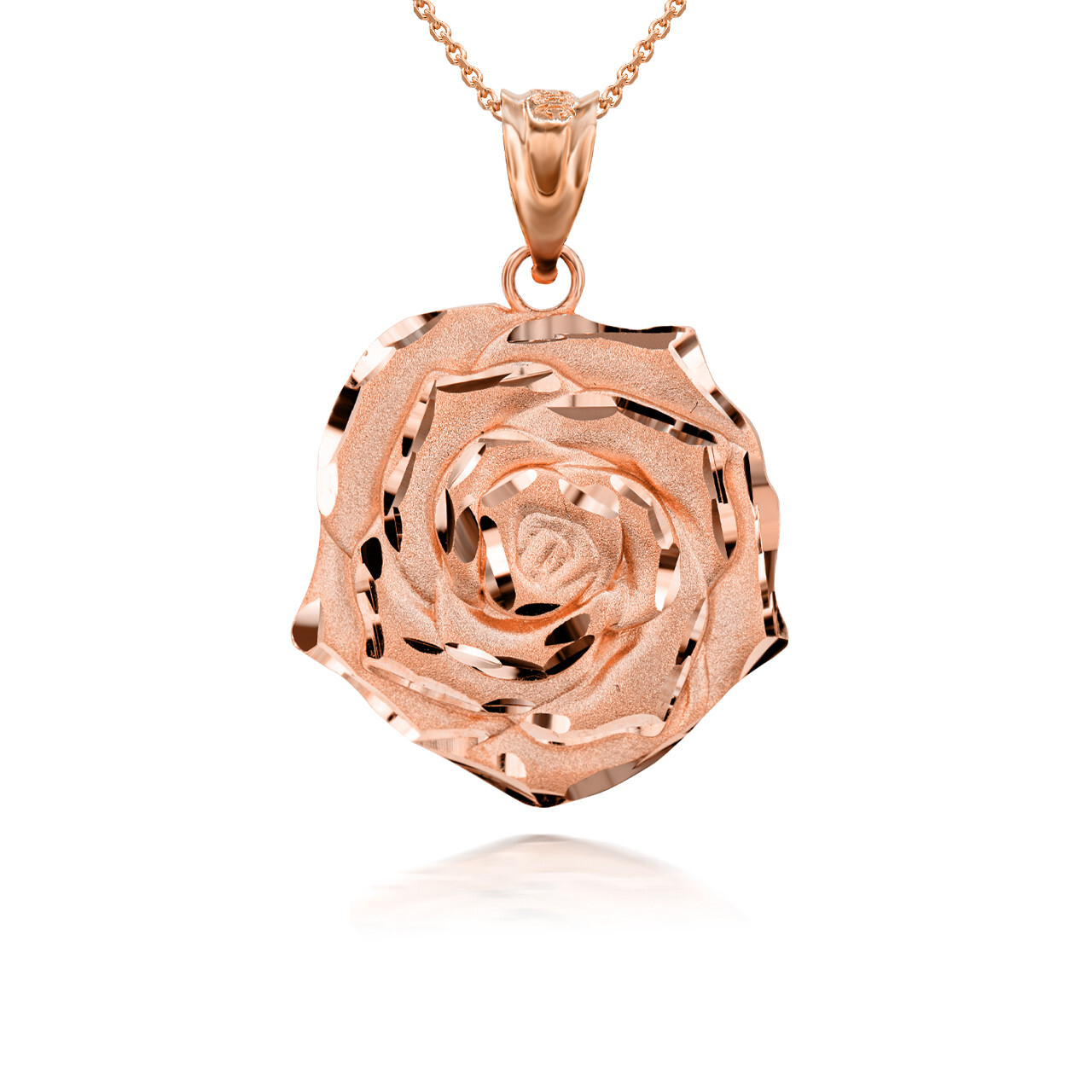 Gold Rose Flower 3D Charm Necklace (Available in Yellow/Rose/White Gold)