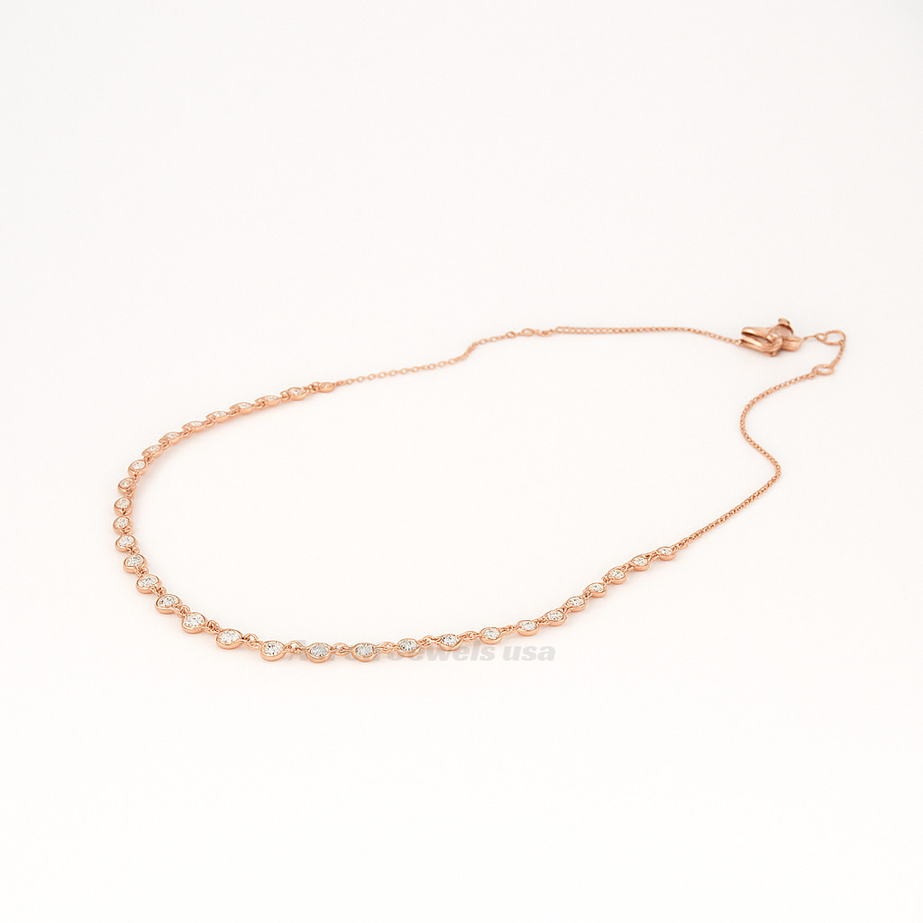 3.00ctw Round Lab-Created Diamond Station Necklace IGI Bezel 14K Rose Gold 18″