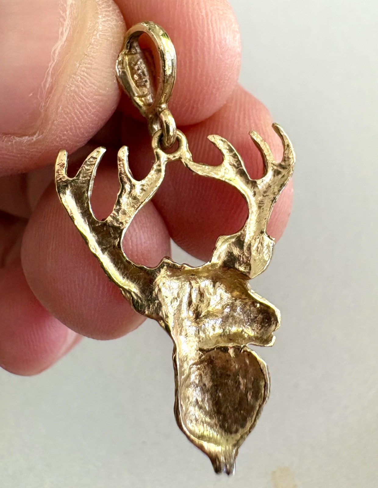 Solid 10k Yellow Gold Polished Deer Head Charm Necklace Pendant 2.65 Gram 1.5”