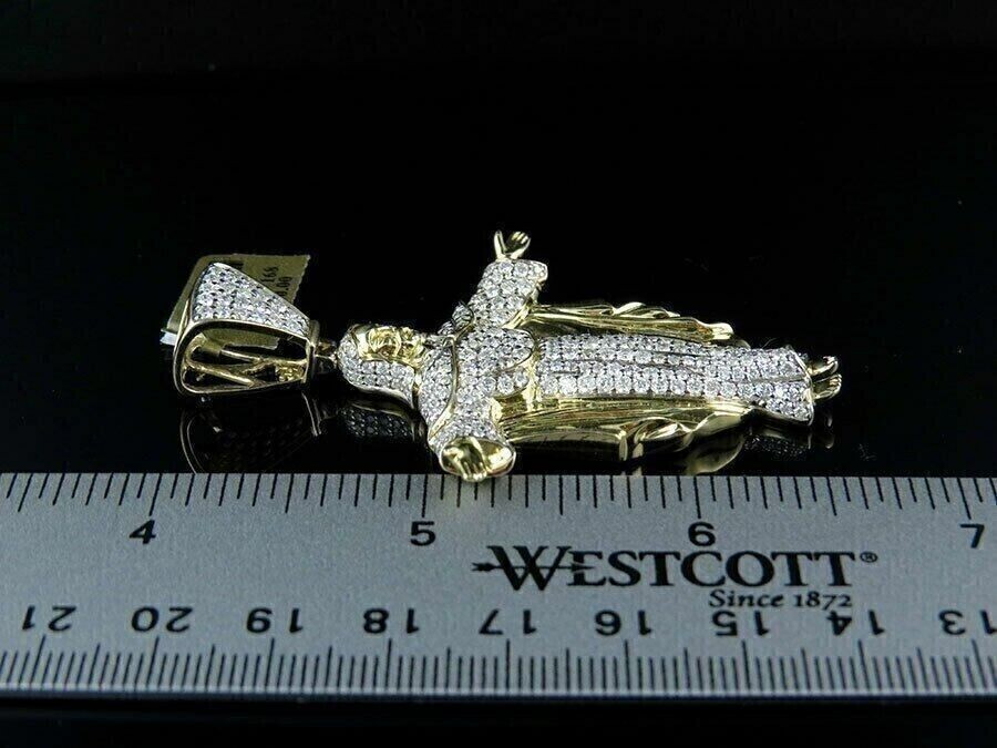 Real Moissanite Men’s 2Ct Round Cut Jesus Charm Pendant 14k Yellow Gold Plated