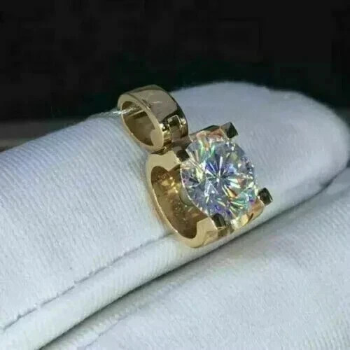 2.00Ct Round Cut Moissanite Solitaire Pendant Necklace 14K Yellow Gold Finish