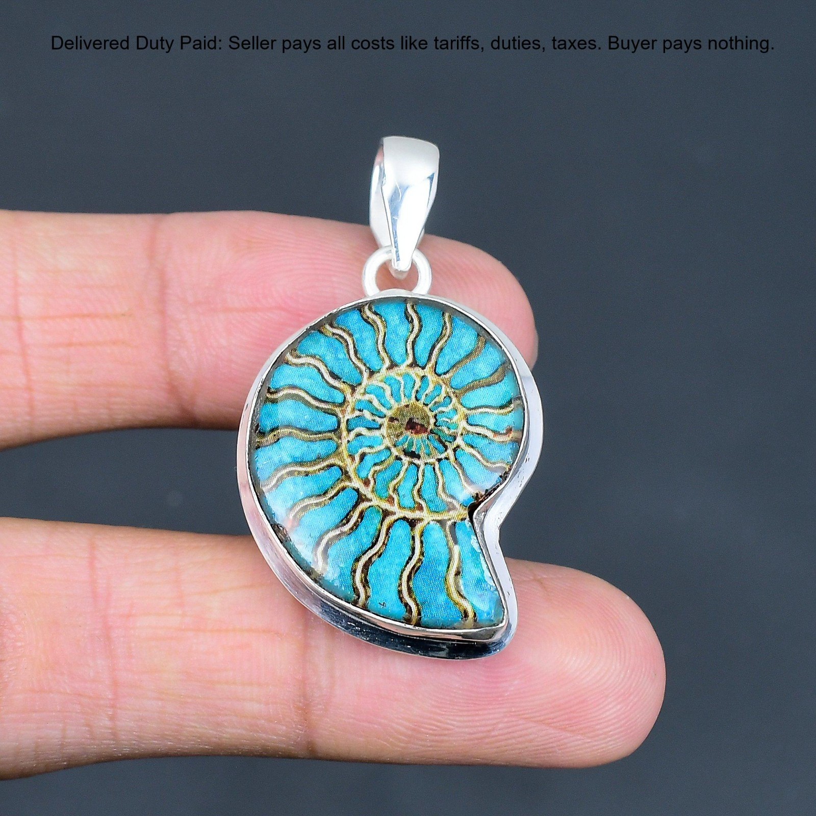 925 Sterling Silver Ammonite Opal Doublet Gemstone Anniversary Pendant Jewelry