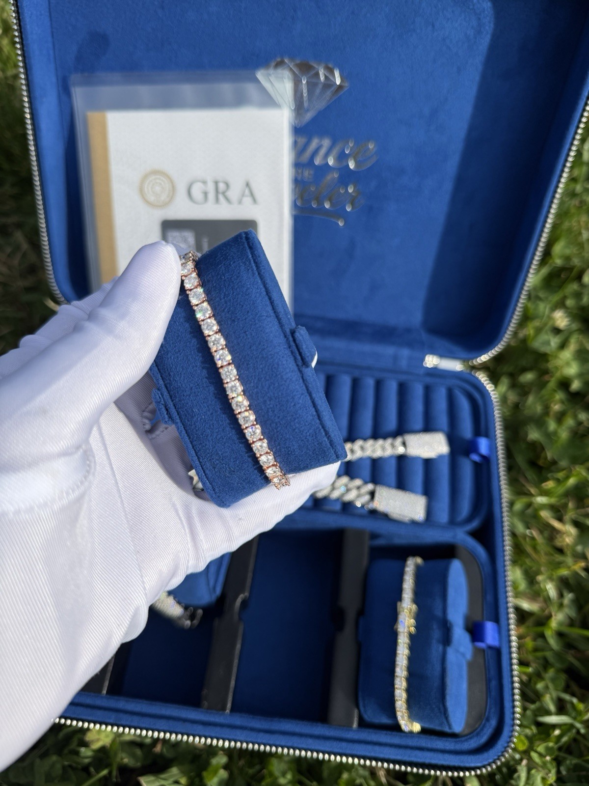 Full Real Moissanite Tennis Bracelet 18k Rose Gold Plated Jewelry