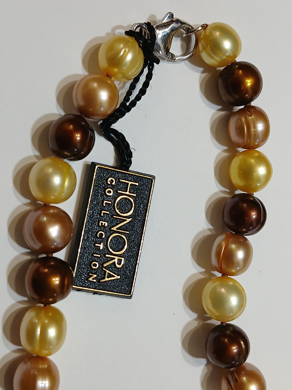 HONORA 9mm Brown Beige Cream Pearl Sterling Silver NECKLACE 34″
