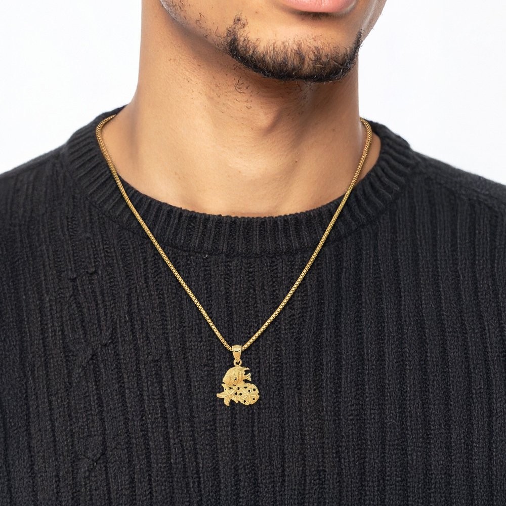 14K Solid Yellow Gold Medium Sea Life Pendant Necklace 23.5mm 0.9 inch Diamond