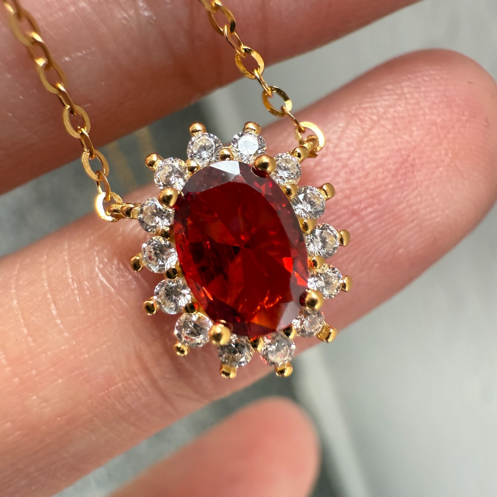 925 Sterling Silver Necklace 7x5mm Natural Garnet Zircon Handmade Flower Chain