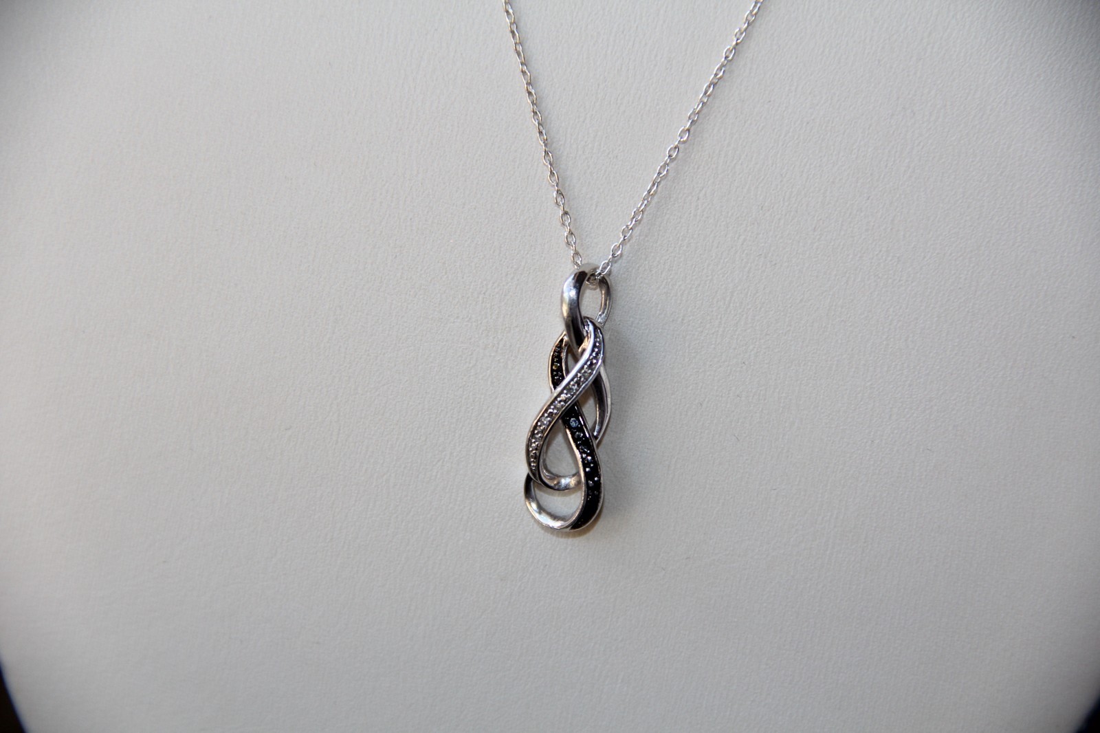 Sterling Silver Black and White Diamonds Infinity Pendant Necklace